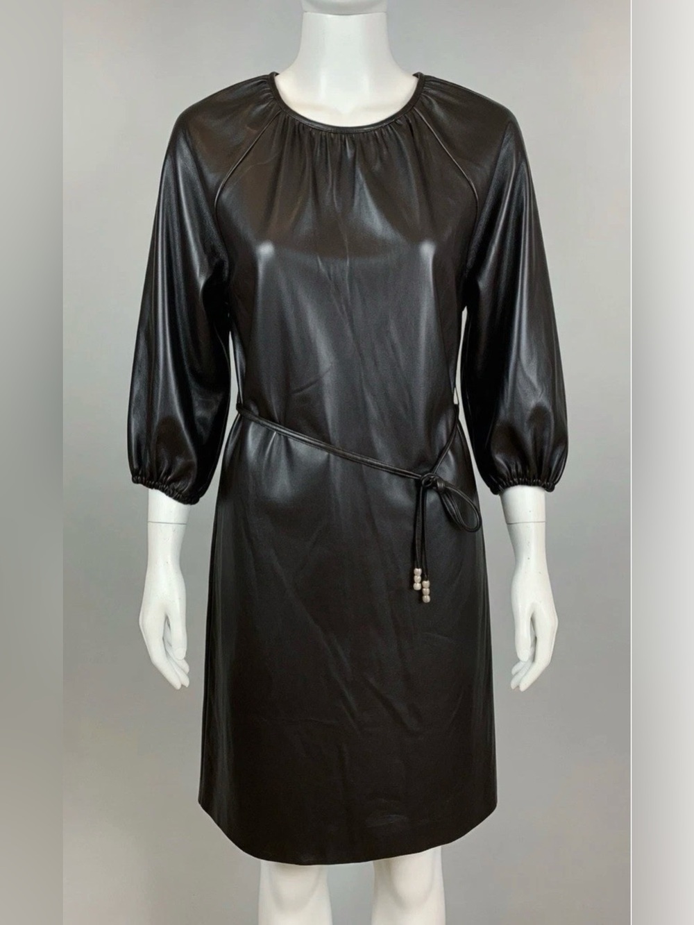 Rachel Zoe Vegan Leather Dress M Dark Academia Goth Minimalist Moto 3/4 Sleeve